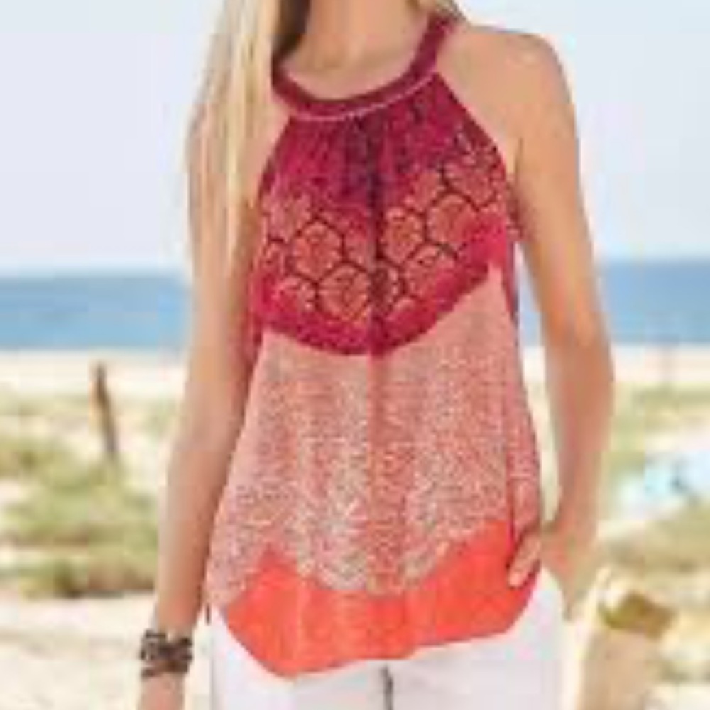 Sundance Sunburst High Neck Tank with Tasseled Fringe. Size 12.
